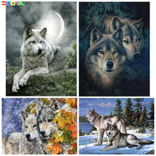 Zooya 5d faça você mesmo pintura de diamante animal lobo quadrado completo bordado lua paisagem diamante mosaico animal paisagem decoração de casa 2024 - compre barato