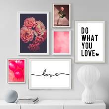 Plant Pink Flower Balloon Love Quote Wall Art Canvas Painting Nordic Posters And Prints Wall Pictures For Living Room Home Decor 2024 - buy cheap