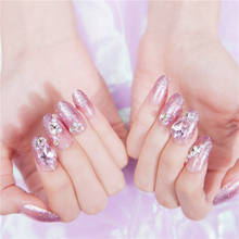 24 шт. розовые пудра для ногтей прозрачные накладные ногти искусственный алмаз Кристалл Длинные Наращивание ногтей накладные ногти для женщин давят на ногти 2024 - купить недорого