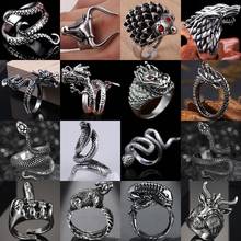 Anéis punk góticos e retrô masculinos, acessórios para halloween na moda para homens, caveira/lobo/dragão/polvo/touro/cobra/anéis 2024 - compre barato