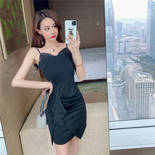 Real Shot 2021 New Fashion Design Sense Women's Sexy Sequin Stitching Strap Black Dress 2024 - buy cheap