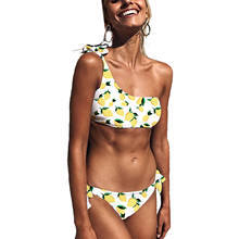 Sexy Yellow Lemon Print Bikinis Set Women One Shoulder Push Up Swimwear Bathing Suit Low Waist Two Pieces Female Beachwear 2024 - buy cheap