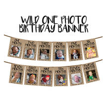 Marco de fotos Wild ONE, cartel de cumpleaños, decoraciones de primer cumpleaños, guirnalda, primer niño, niña, suministros de fiesta de 1 año 2024 - compra barato