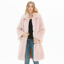 Liva girl зимнее красное розовое плюшевое пальто женское пальто из искусственного меха винтажное толстое теплое длинное зимнее пальто Женская плюшевая куртка женская верхняя одежда 2024 - купить недорого