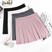 Jielur 2021 Summer Preppy Style High Waist Skirts for Womens 4 Colour A-line Pleated Skirt Solid Colour Mini Skirt Student S-XXL 2024 - buy cheap