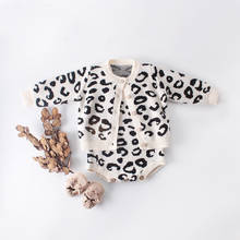 Menina Romper Do Bebê Do Algodão Do Bebê recém-nascido Cardigan Camisola Romper Do Bebê Roupas de Menina Leopardo Outono de Malha Roupas de Bebê Macacão 2024 - compre barato