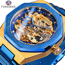 Forsining-relojes automáticos de lujo para hombre, Reloj mecánico de esqueleto dorado, de pulsera, analógico, resistente al agua, con diamantes 2024 - compra barato