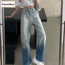 VmewSher New High Waist Loose Gradient Jeans Women Fashion Casual Straight Pants Chic Color Block Washed Vintage Trousers 2024 - buy cheap