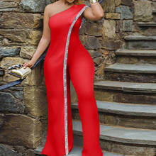 Sexy One Shoulder Rompers Womens Jumpsuit Summer Sleeveless Sequins Wide Leg Elegant Lady Plus Size Bodycon Jumpsuits Red White 2024 - buy cheap
