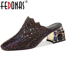 Женские туфли-лодочки на высоком каблуке FEDONAS, черные туфли-лодочки из натуральной кожи со стразами в стиле ретро, обувь для ночного клуба и выпускного вечера, 2020 2024 - купить недорого