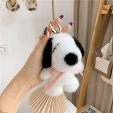 13CM New Real Fur keychain Mink Dog Women Bag Pendant Cute Car Trinket Fur puppy Toy keyring Ring Keychain Ornaments Kids Gift 2024 - buy cheap