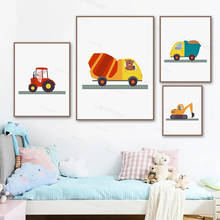 Pósteres nórdicos de dibujos animados para decoración de la habitación de los niños, pintura sobre lienzo para pared, camión, excavadora, Tractor 2024 - compra barato