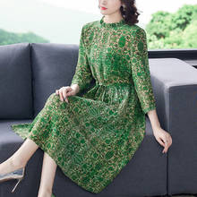 2021 New Summer Green Floral Dress Women Long Sleeve Casual Loose Fashion Stand Collar Elegant Ladies Vestidos Robes zh224 2024 - buy cheap