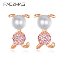 PAG y MAG Real perla Natural bonito conejo Animal forma regalo joyas originales de las mujeres es de plata de ley 925 CZ pendientes del perno prisionero de cristal 2024 - compra barato