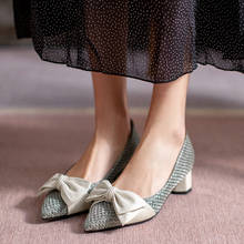 Zapatos de tacón alto con lazo para mujer, Calzado cómodo de tacón bajo, puntiagudo, para primavera y otoño, Size33-45 2024 - compra barato