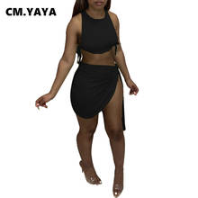 CM.YAYA Sexy Night Party Women's Set Solid Tie Up Crop Tops and Bow Ruched Mini Skirts Matching Two 2 Piece Outfits Summer 2024 - buy cheap