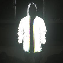 Gabardina reflectante de hip-hop para hombre, abrigo largo con capucha y cremallera, rompevientos, ropa nocturna, novedad de 2021 2024 - compra barato