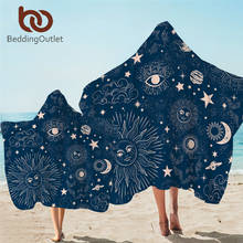 BeddingOutlet-Toalla con capucha de brujería, Toalla de baño de galaxia con capucha, sol y luna, manta de playa usable de microfibra, Toalla Hippie 2024 - compra barato