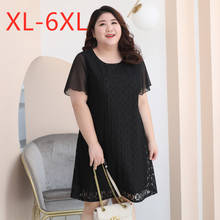 New 2021 summer Korea style plus size dress for women loose casual short sleeve black straight lace dress 3XL 4XL 5XL 6XL 2024 - buy cheap