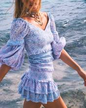 Boho floral impresso retalhos mini vestidos de festa para as mulheres 2021 boêmio elegante lanterna manga plissado vestido de verão chiffon 2024 - compre barato