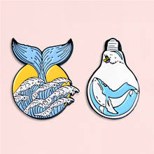 Wave Mermaid Whale Bulb Enamel Pin Ocean Life Brooch Denim Jeans shirts bags Clothes Marine Jewelry gift for Friends Jewelry 2024 - buy cheap