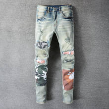 Модные мужские джинсы в американском уличном стиле ретро светло-голубые зауженные рваные джинсы мужские дизайнерские джинсы в стиле хип-хоп панк 2024 - купить недорого