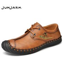 JUNJARM Sneakers Men Shoes Soft Leather Casual Shoes Men Split Leather Men Moccasins Shoes Handmade Men Footwear Size 38-48 2024 - buy cheap