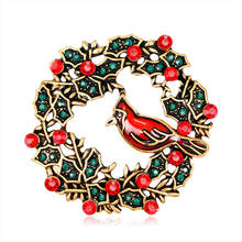 LUBOV Colorful Enamel Coated Lovely Bird Wreath Garland Brooch Pins Red Crystal Stone Metal Brooches Pin Christmas Gift 2024 - buy cheap