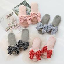 Bowknot plush slippers women's winter indoor spring and autumn home floor antiskid comfortable indoor fish mouth plush cotton sl 2024 - buy cheap