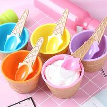 Hot 2Pcs Lovely Cute Ice Cream Dessert Bowl Spoon Tableware Gift Kids Ice Cream Bowls Party Dinnerware Supplies Children Tablewa 2024 - buy cheap