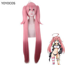 Milim nava peruca cosplay que tempo eu tenho reencarnado como um lodo rosa duplo rabo de cavalo cabelo sintético resistente ao calor + rede de cabelo 2024 - compre barato