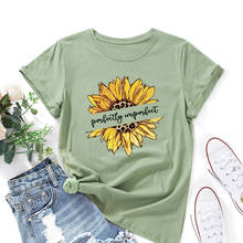 Женская футболка с рисунком подсолнуха, летняя футболка с круглым вырезом и коротким рукавом, 100% хлопок 2024 - купить недорого