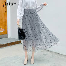 Jielur Polka Dot Pleated Skirt New Fashion Charming  2020 Skirts Womens Mesh Tulle Skirts Lady Long  Midi Saia Elegant 4 Colors 2024 - buy cheap