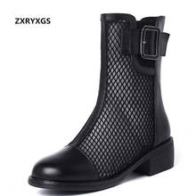 2022 New Top Cowhide Mesh Cool Boots Black Shoes Women Sandals Fashion Sandals Comfort Thick Heel Summer Shoes Leather Sandals 2024 - buy cheap