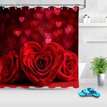 Cortinas de ducha de alta calidad para el Día de San Valentín, mamparas de baño con corazón de amor rojo y rosa, decoración del hogar, cortina de baño impermeable con ganchos 2024 - compra barato