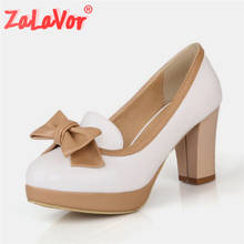 ZALAVOR Ladies High Heel Shoes Women Round Toe Bowknot Platform Square Heel Pumps Female Work Fashion Footwear Size 33-43 2024 - buy cheap