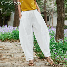 Origoods calças de linho das mulheres 2021 nova primavera verão calças estilo chinês do vintage mais grandes calças tamanho sólido femme b250 2024 - compre barato