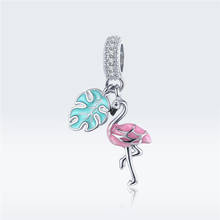 fit Europe bracelet summer new s925 sterling silver pink enamel flamingo charm pendant for woman necklace luxury  jewelry gift 2024 - buy cheap