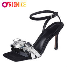 Orignice 2021 Summer New Rhinestone High Heel Black Sandals Open Sqaure Toe Outdoor Fashion Ankle Buckles Party Attractive Shoes 2024 - buy cheap