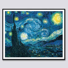 Pintura van gogh para decoração de parede, pintura completa de diamante redonda estrelado noite 5d 2024 - compre barato