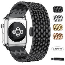 Correa de acero inoxidable con hebilla de mariposa para Apple Watch, pulsera de metal de 44MM, 42MM, 40MM y 38MM para Apple iWatch SE 6 5 4 3 2024 - compra barato