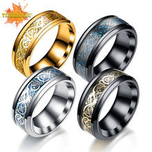 Anel de jóias vermelho azul preto dragão inlay conforto caber anéis de aço inoxidável para homem anel de casamento largo 8mm 2024 - compre barato