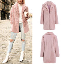 2020 Pink Women Hairy Faux Fur Coat Autumn Winter Plush Teddy Coat with Pocket Office Ladies Plus Size Warm Jacket Overcoat 2024 - buy cheap