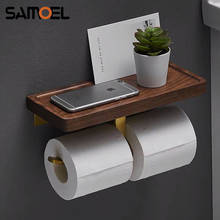 Retro Wooden Bathroom Shelves Wall-mounted Toilet Roll Paper Holder Gold Brushed Tissue Phone Multifunctional Rack PH232 2024 - buy cheap