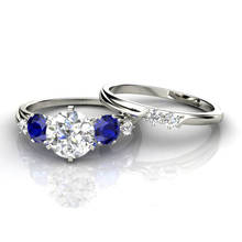 Simples feminino azul cristal conjunto de anel de pedra charme cor prata amor anéis de casamento para as mulheres do vintage anel de noivado de zircão redondo 2024 - compre barato