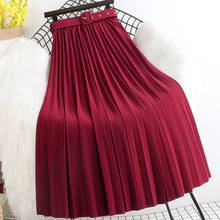 8 цветов однотонные осень-зима юбка с завышенной талией, плиссированные, развевающиеся широкие женские трапециевидные юбки женские юбки Faldas, Jupe 2024 - купить недорого