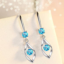 Blue White Pink Round Stone Drop Earrings Crystal Zircon Long Tassel Leaf Dangle Earrings For Women Wedding Fashion Jewelry Gift 2024 - buy cheap