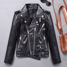 Women Real Multi Zippers Lambskin Genuine Leather Coat With Belt Black Slim Short Motorcycle Biker Jacket Clothes 2024 - buy cheap