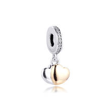 Two-Tone Double Heart Dangle Charm Genuine 925 Sterling Silver Beads Women Jewelry Fits Pandora Bracelet DIY Making Kralen 2024 - buy cheap