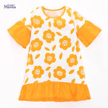 Little maven-vestidos con estampado de flores para niñas, ropa con cuello redondo, color amarillo, de 2 a 7 años, verano, 2021 2024 - compra barato